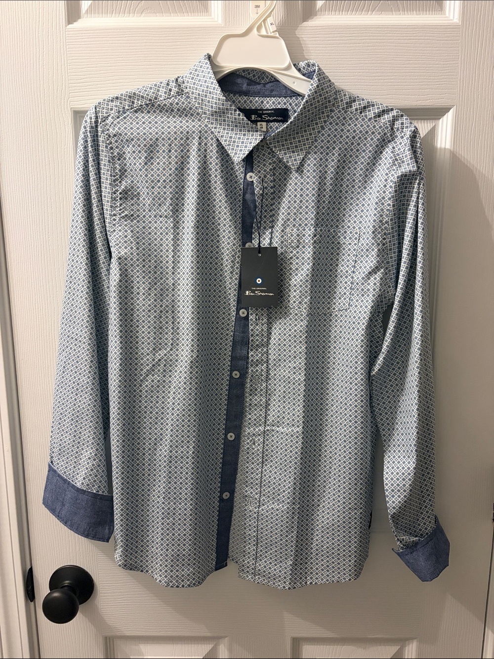 Ben Sherman Light Blue Micro-Pattern Button-Down Shirt with Denim Trim